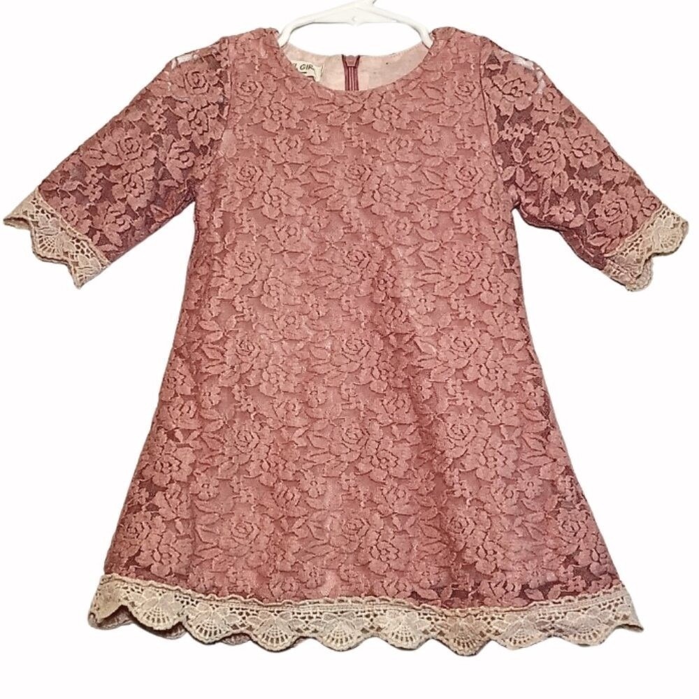 April Girl Girls Rose‎ Floral Lace A-Line Flower Girl Party Dress 110 Pink Fairy